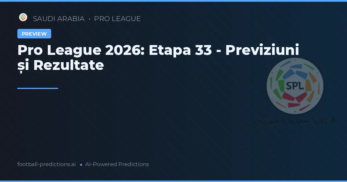 Pro League 2026: Etapa 33 - Previziuni și Rezultate