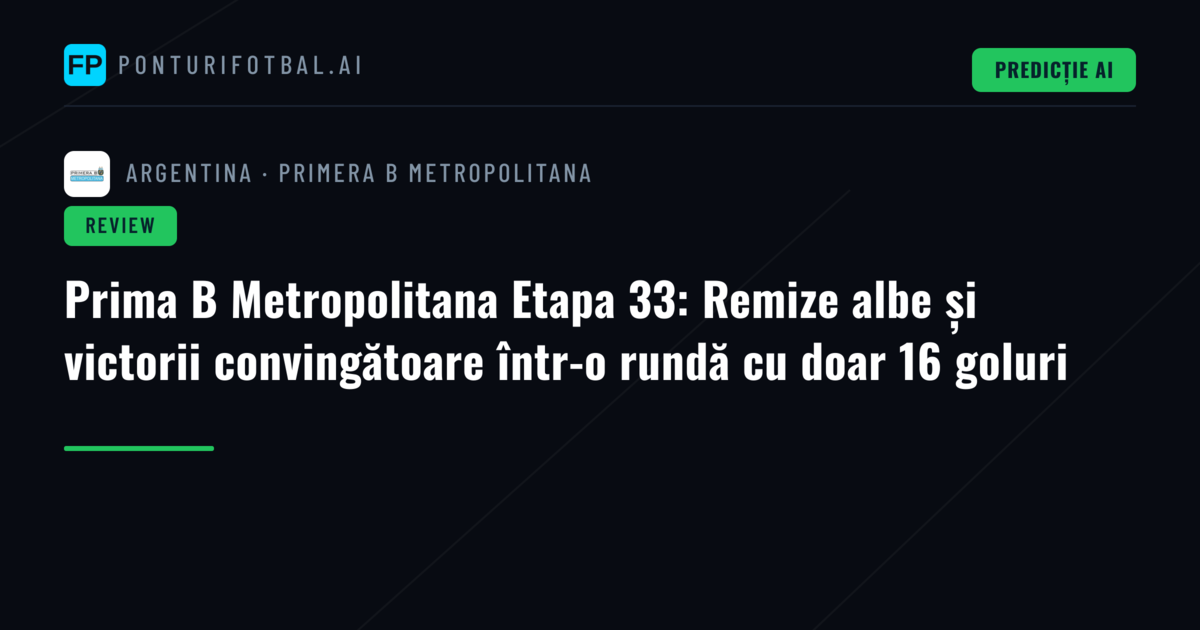 Prima B Metropolitana Etapa 33: Remize albe și victorii convingătoare într-o rundă cu doar 16 goluri