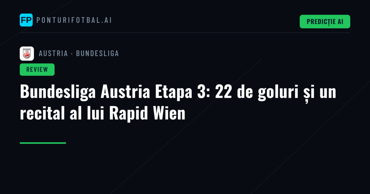 Bundesliga Austria Etapa 3: 22 de goluri și un recital al lui Rapid Wien