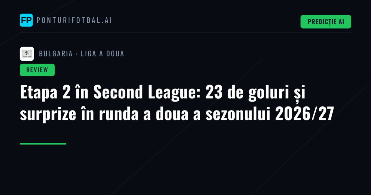 Etapa 2 în Second League: 23 de goluri și surprize în runda a doua a sezonului 2026/27