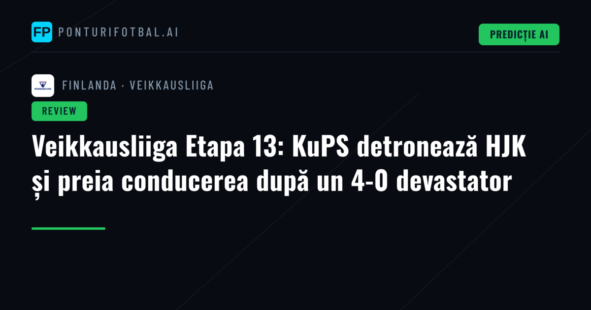 Veikkausliiga Etapa 13: KuPS detronează HJK și preia conducerea după un 4-0 devastator