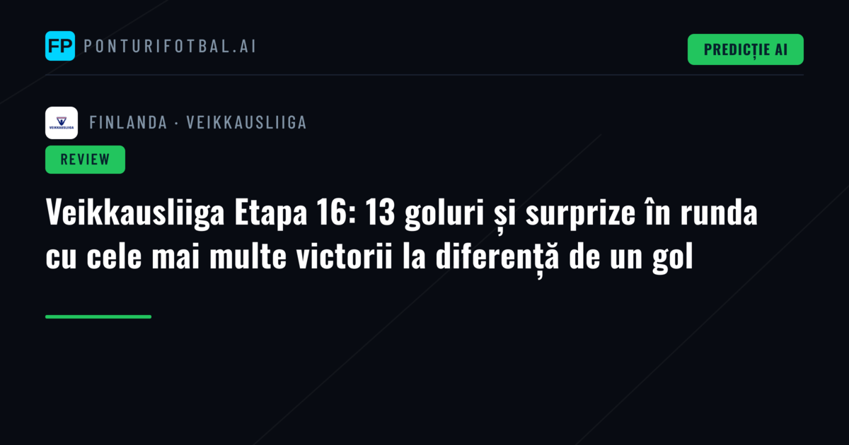 Veikkausliiga Etapa 16: 13 goluri și surprize în runda cu cele mai multe victorii la diferență de un gol