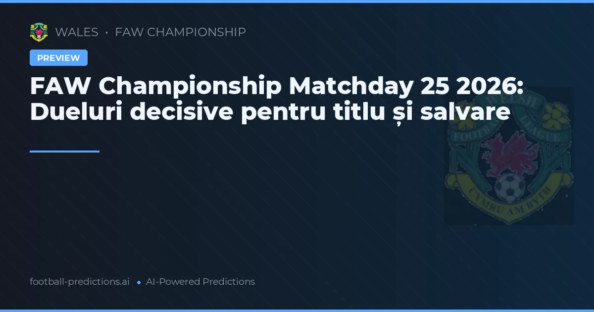 FAW Championship Matchday 25 2026: Dueluri decisive pentru titlu și salvare