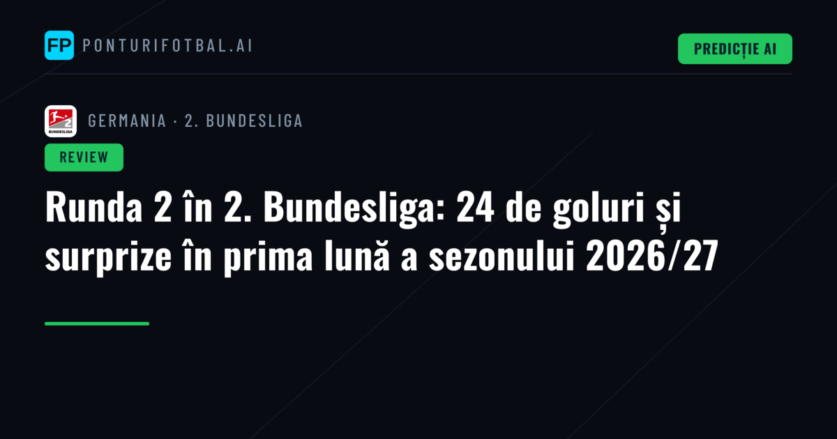 Runda 2 în 2. Bundesliga: 24 de goluri și surprize în prima lună a sezonului 2026/27