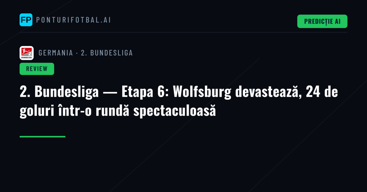 2. Bundesliga — Etapa 6: Wolfsburg devastează, 24 de goluri într-o rundă spectaculoasă