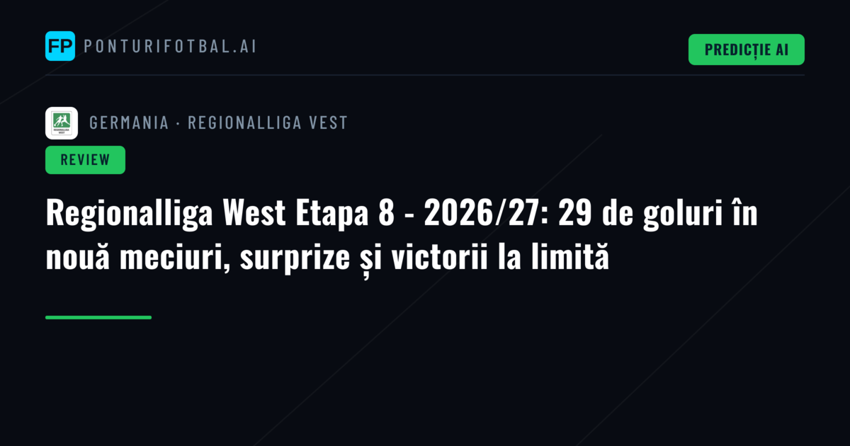 Regionalliga West Etapa 8 - 2026/27: 29 de goluri în nouă meciuri, surprize și victorii la limită
