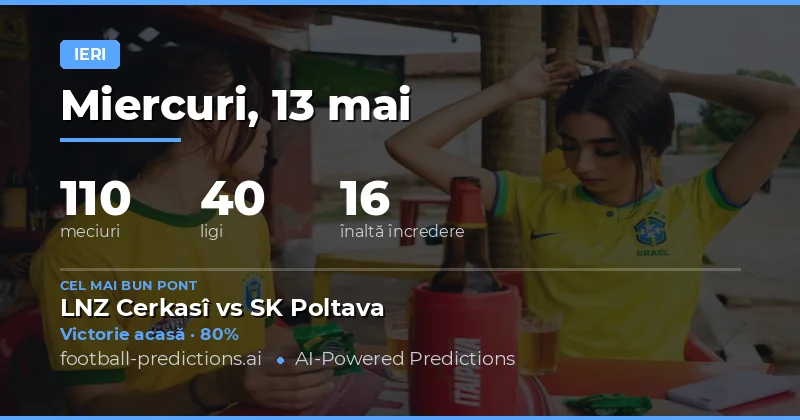 Evaluarea Performanței Predicțiilor de Fotbal pentru 13 Mai 2026