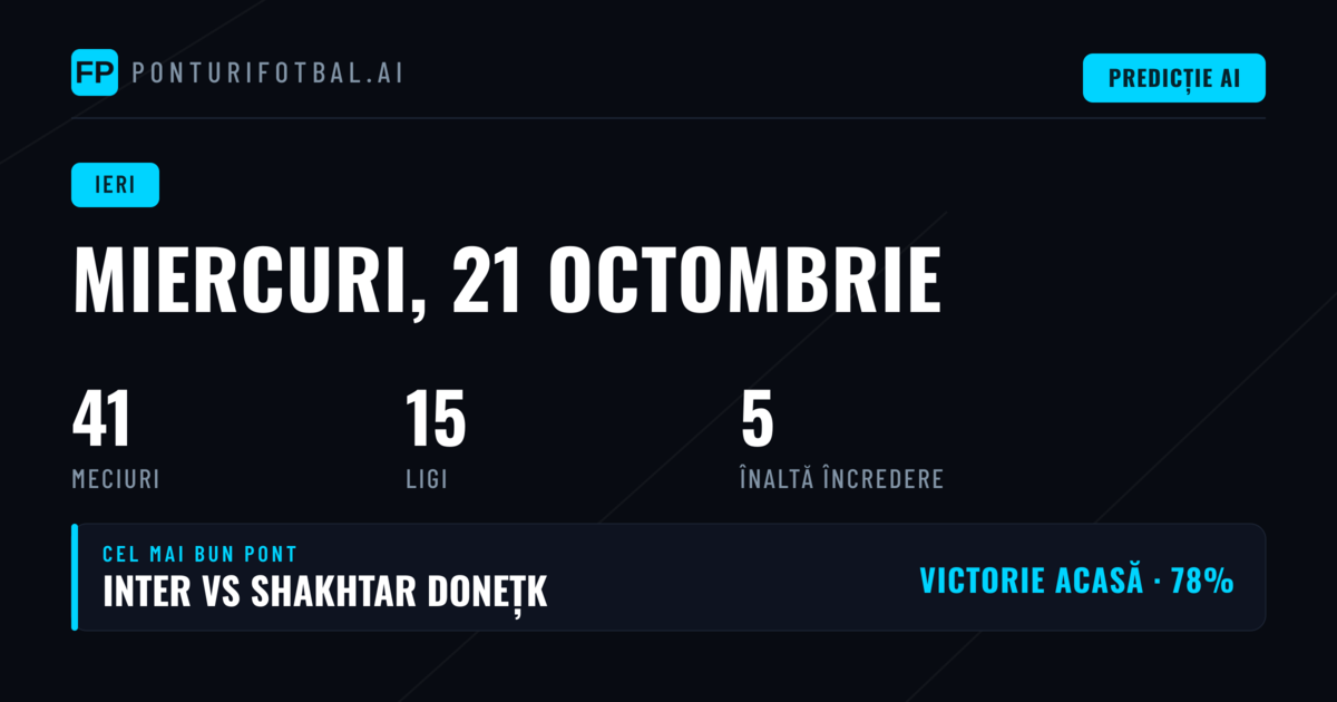Rezumatul rezultatelor de miercuri, 21 octombrie 2026