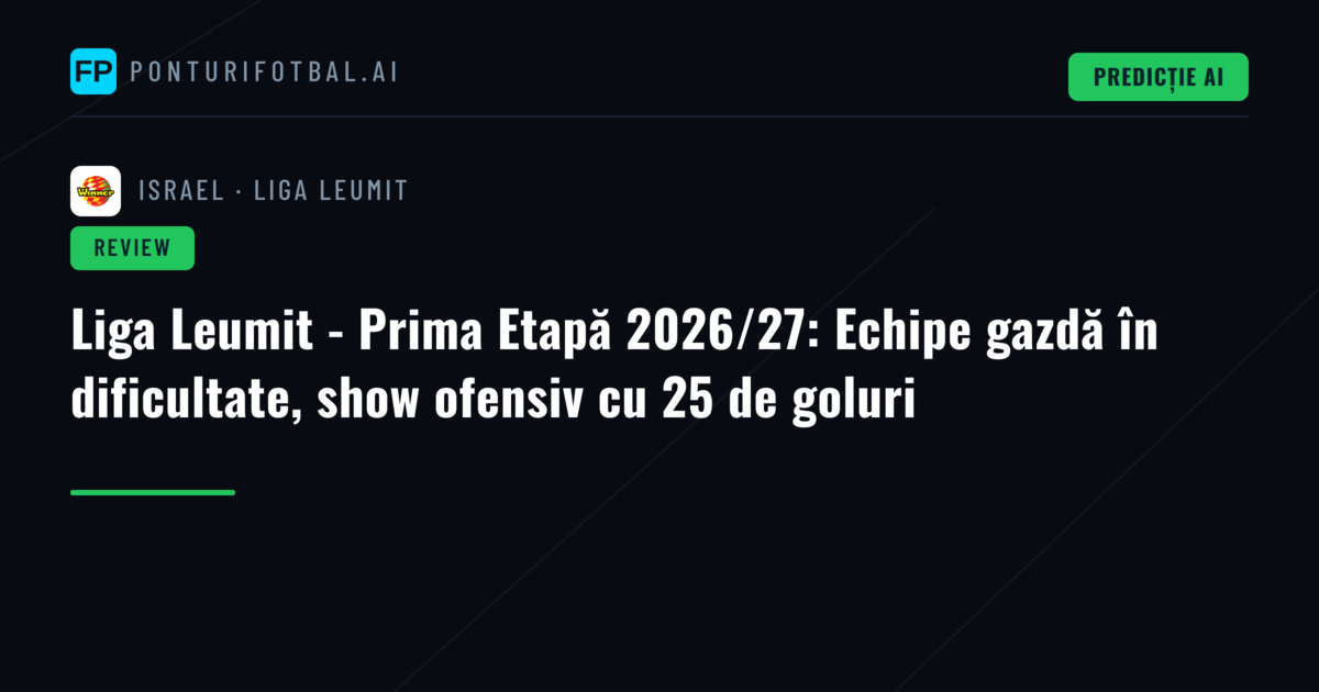 Liga Leumit - Prima Etapă 2026/27: Echipe gazdă în dificultate, show ofensiv cu 25 de goluri