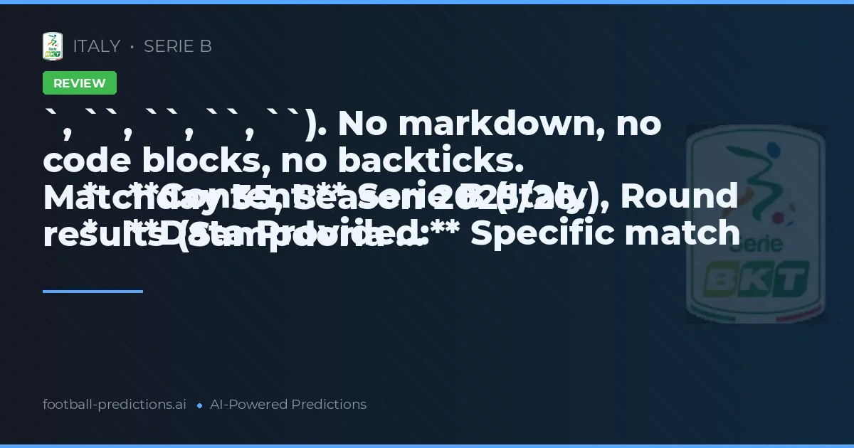 `, ``, ``, ``, ``). No markdown, no code blocks, no backticks.
    *   **Content:** Serie B (Italy), Round Matchday 35, Season 2025/26.
    *   **Data Provided:** Specific match results (Sampdoria ...