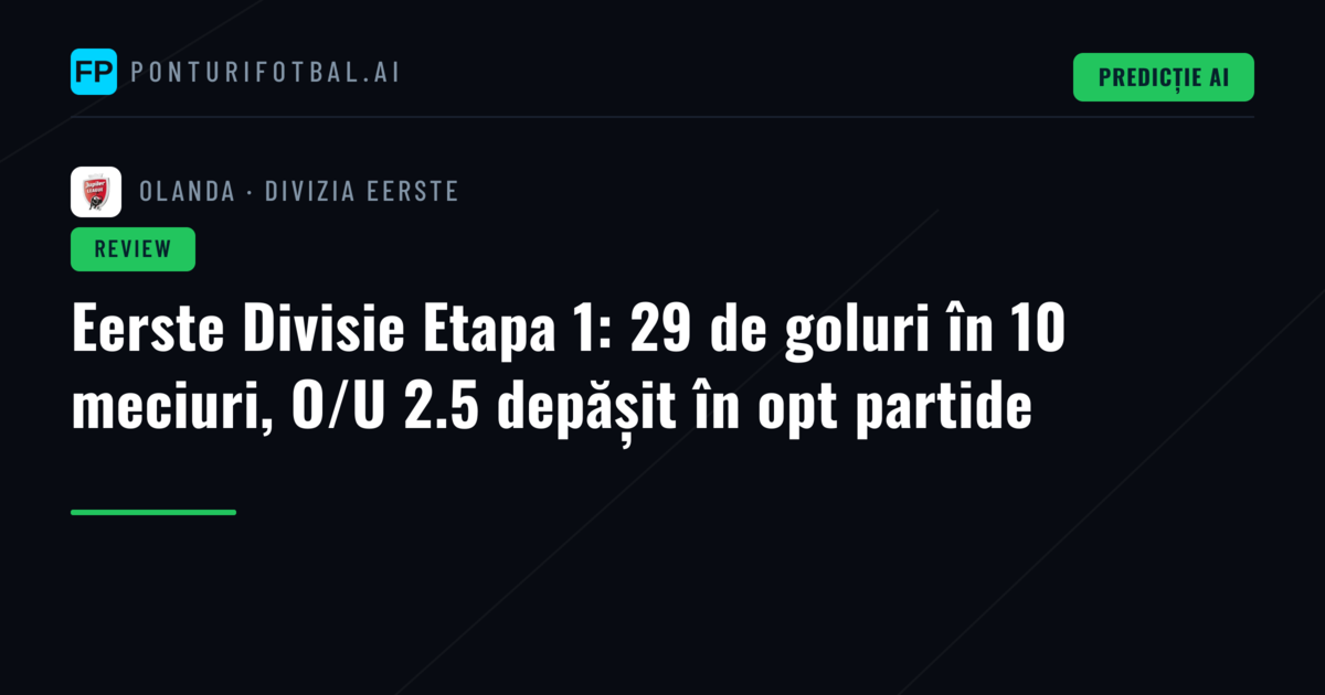 Eerste Divisie Etapa 1: 29 de goluri în 10 meciuri, O/U 2.5 depășit în opt partide