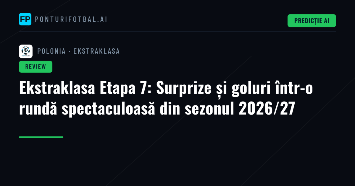 Ekstraklasa Etapa 7: Surprize și goluri într-o rundă spectaculoasă din sezonul 2026/27