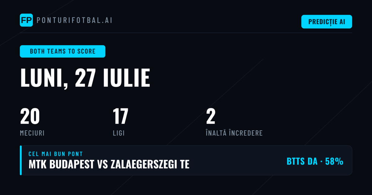 Top BTTS Picks — 27 Iulie 2026