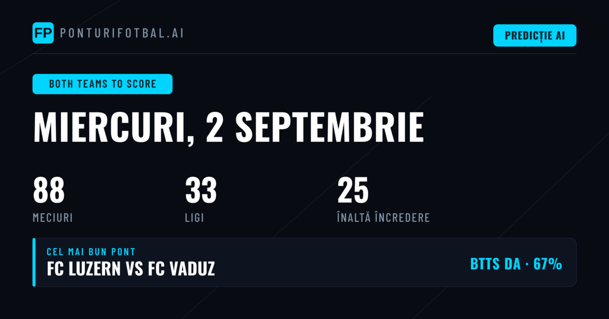 Top Ponturi BTTS pentru 2 Sep 2026