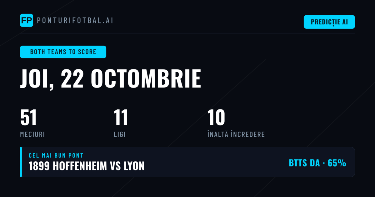 Cele mai bune ponturi BTTS pentru 22 octombrie 2026
