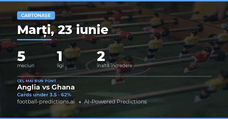 Top Ponturi O/U Cartonașe Galbene pentru 23 Iun 2026