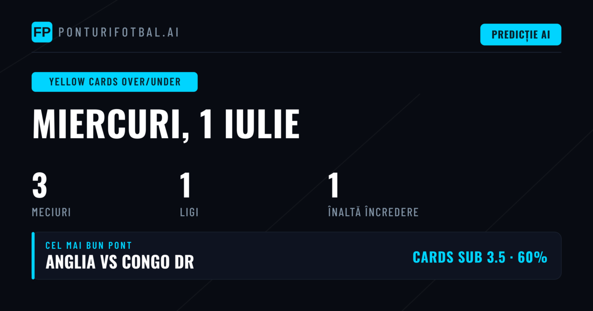 Top Ponturi O/U Cartonașe Galbene pentru 1 Iulie 2026