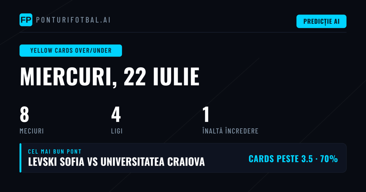 Top Ponturi Cartonașe Galbene O/U (22 Iul 2026)