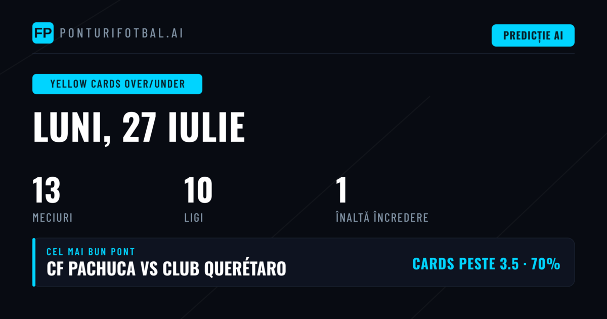 Top Ponturi O/U Cartonașe Galbene pentru 27 Iul 2026