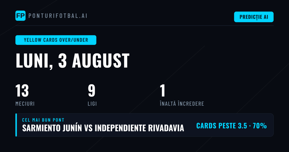 Top O/U Cartonașe Picks - 3 Aug 2026