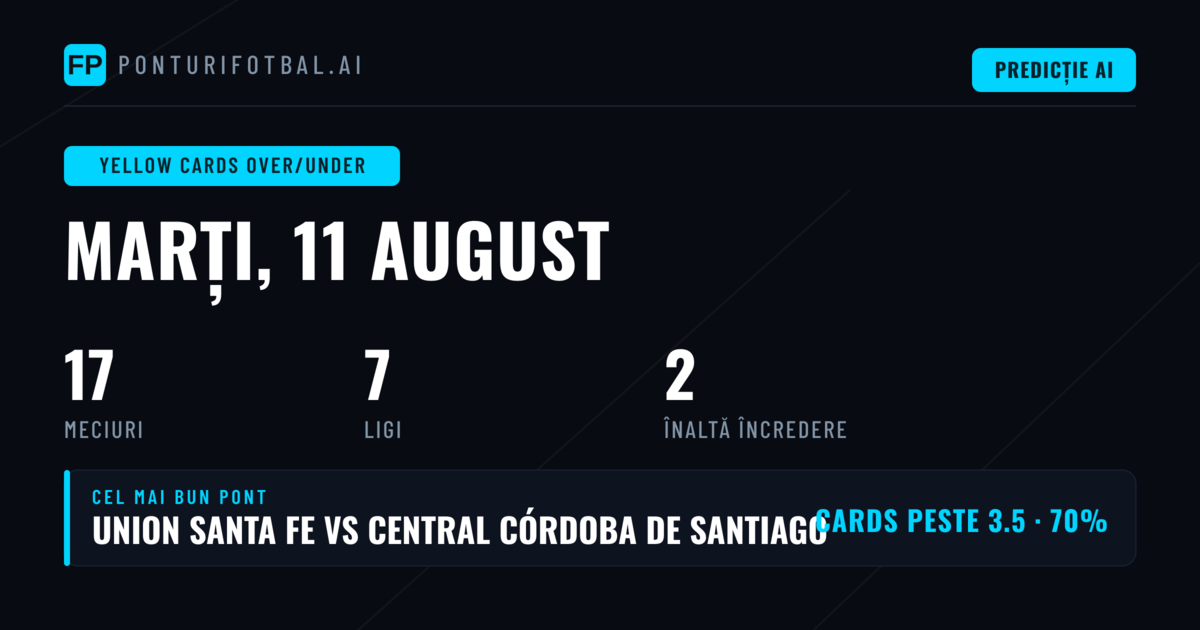 Top Selecții O/U Cartonașe Galbene pentru 11 Aug 2026