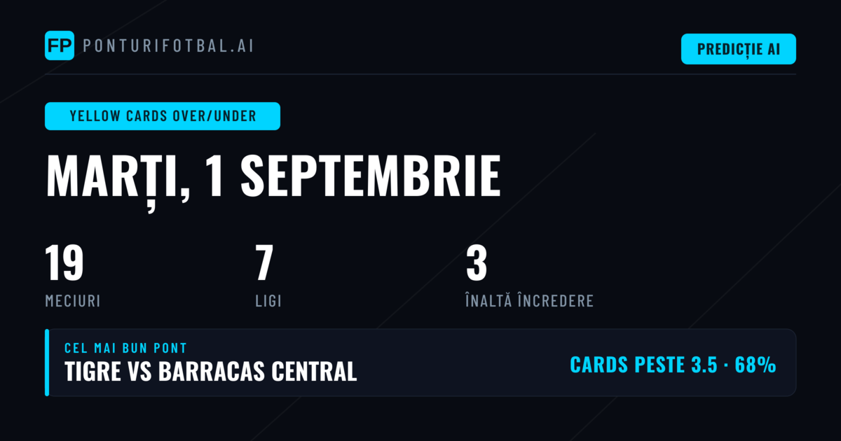 Top O/U Cartonașe Galbene Picks (1 Sep 2026)