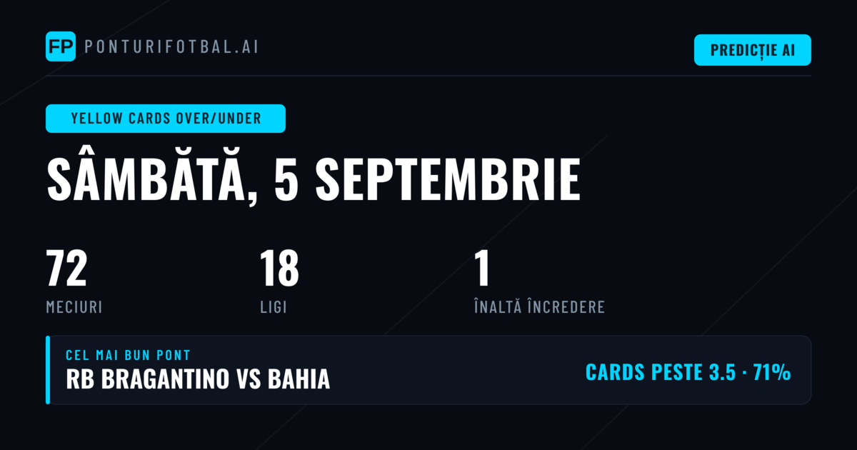Top Ponturi Yellow Cards O/U pentru 5 Sep 2026