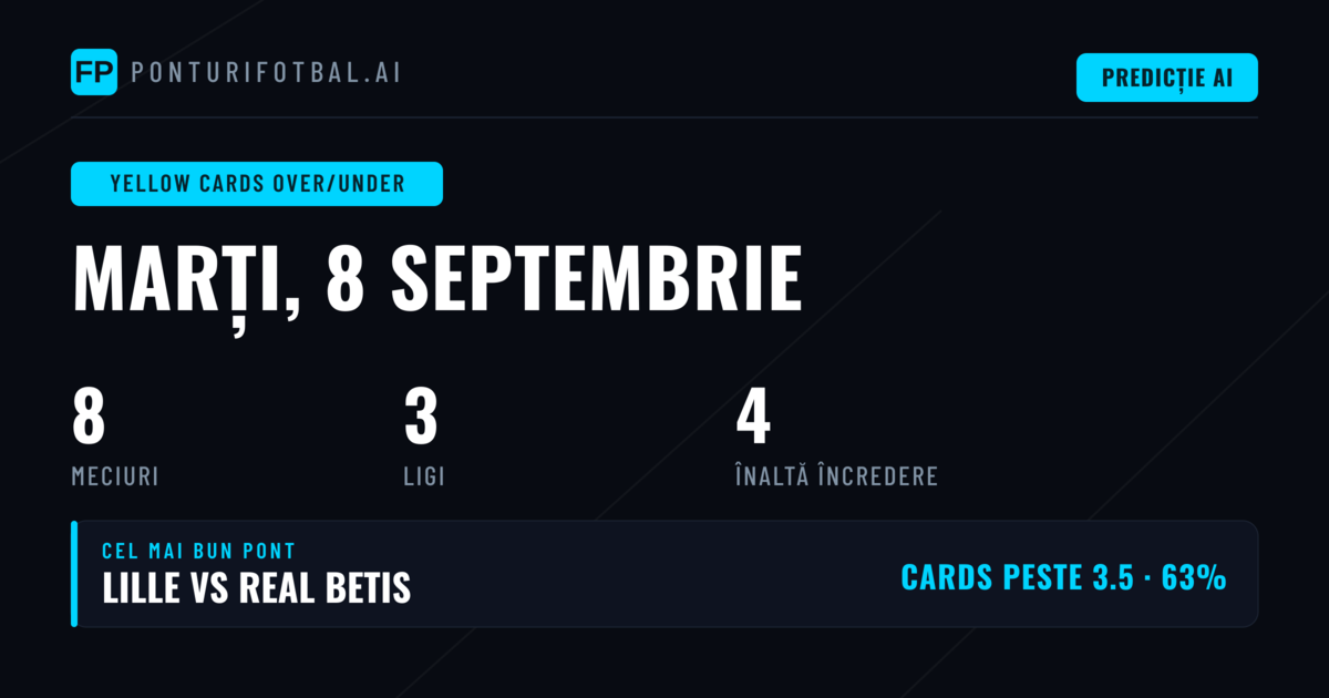 Top Yellow Cards O/U Picks pentru 8 Sep 2026