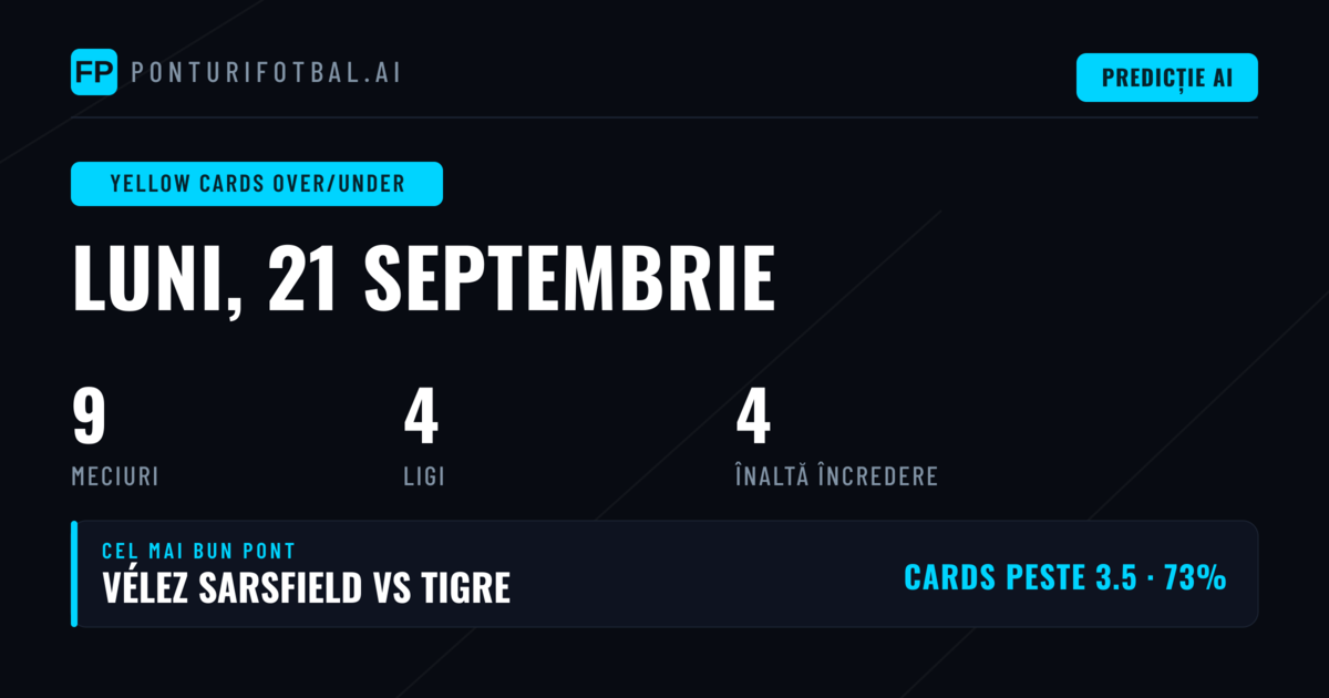 Top Ponturi Cartonașe Galbene O/U (21 Sep 2026)