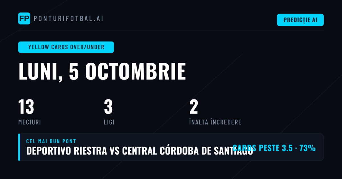 Top Cartonașe Galbene O/U Picks — 5 Oct 2026