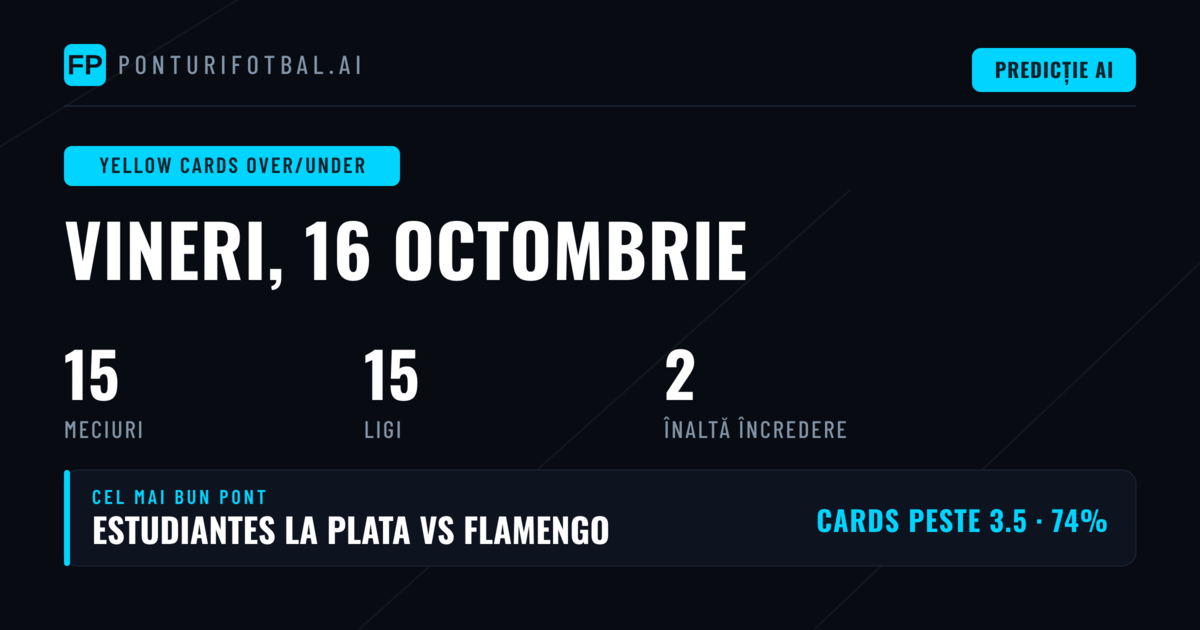 Top Cartonașe Galbene O/U Picks pentru 16 Oct 2026