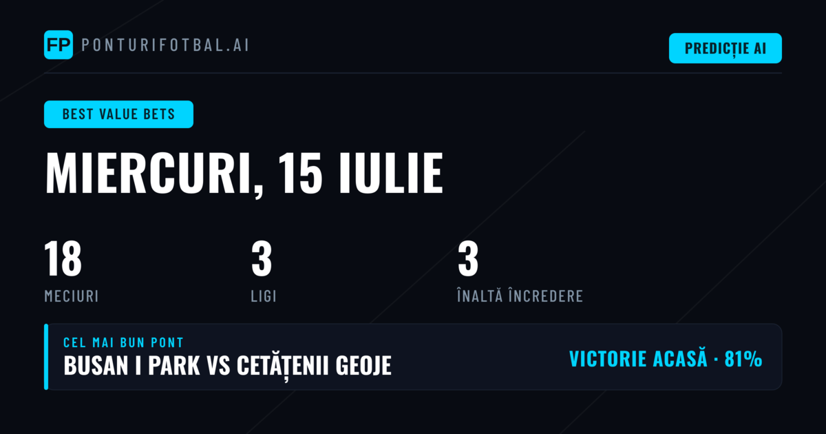 Top Best Value Bets Picks pentru 15 Iul 2026