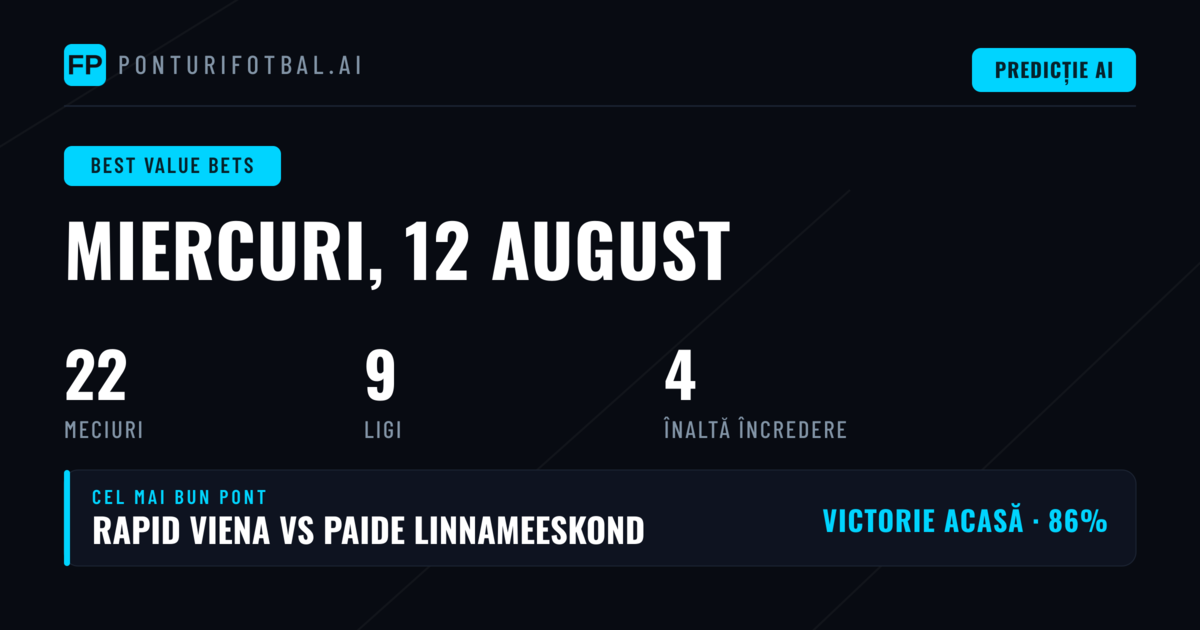 Top Selecții Value Bets pentru 12 Aug 2026