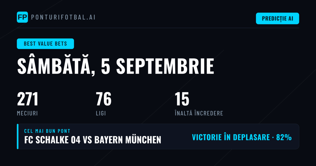 Top Selecții Value Bets pentru 5 Sep 2026