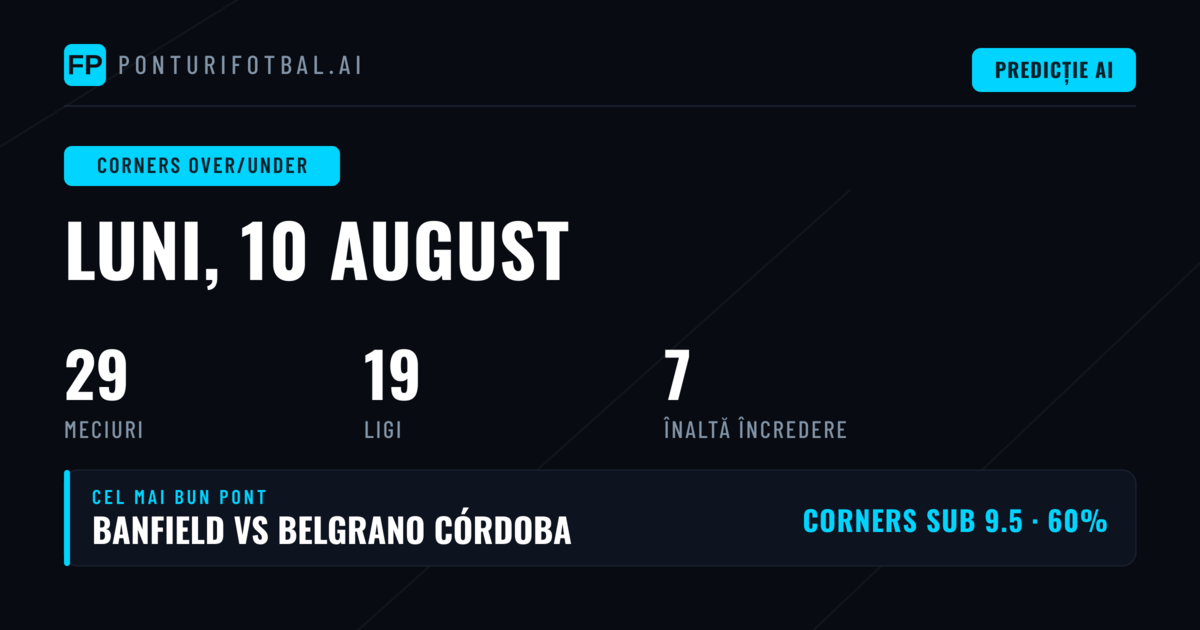 Top Selecții Corners Peste/Sub - 10 Aug 2026