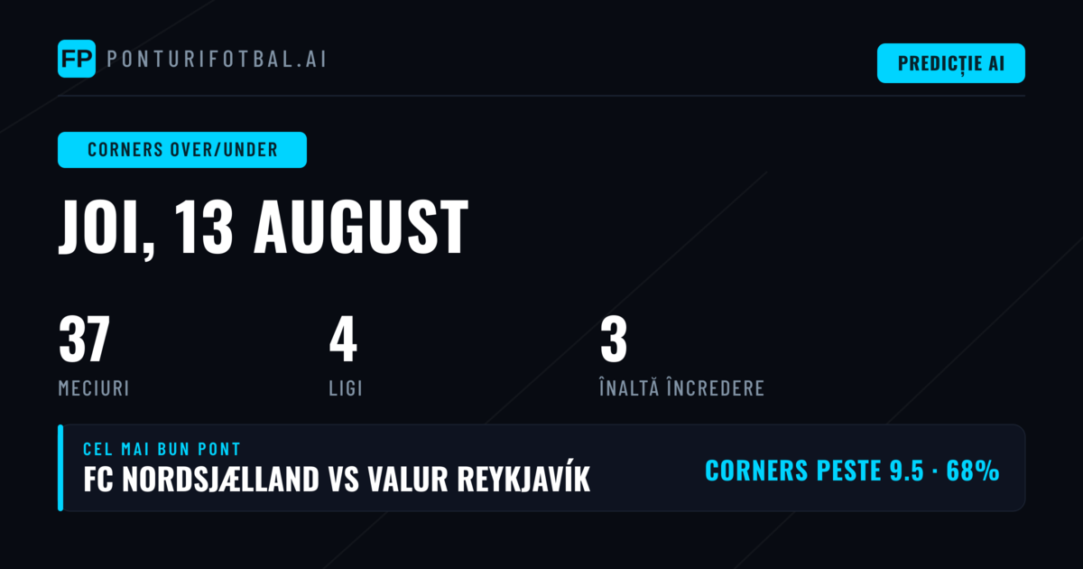 Top ponturi Corners O/U pentru 13 Aug 2026