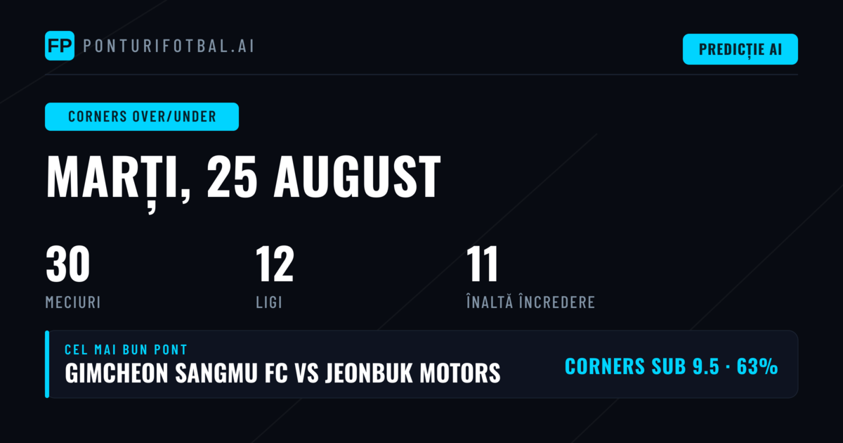 Top Corners O/U Picks pentru 25 Aug 2026