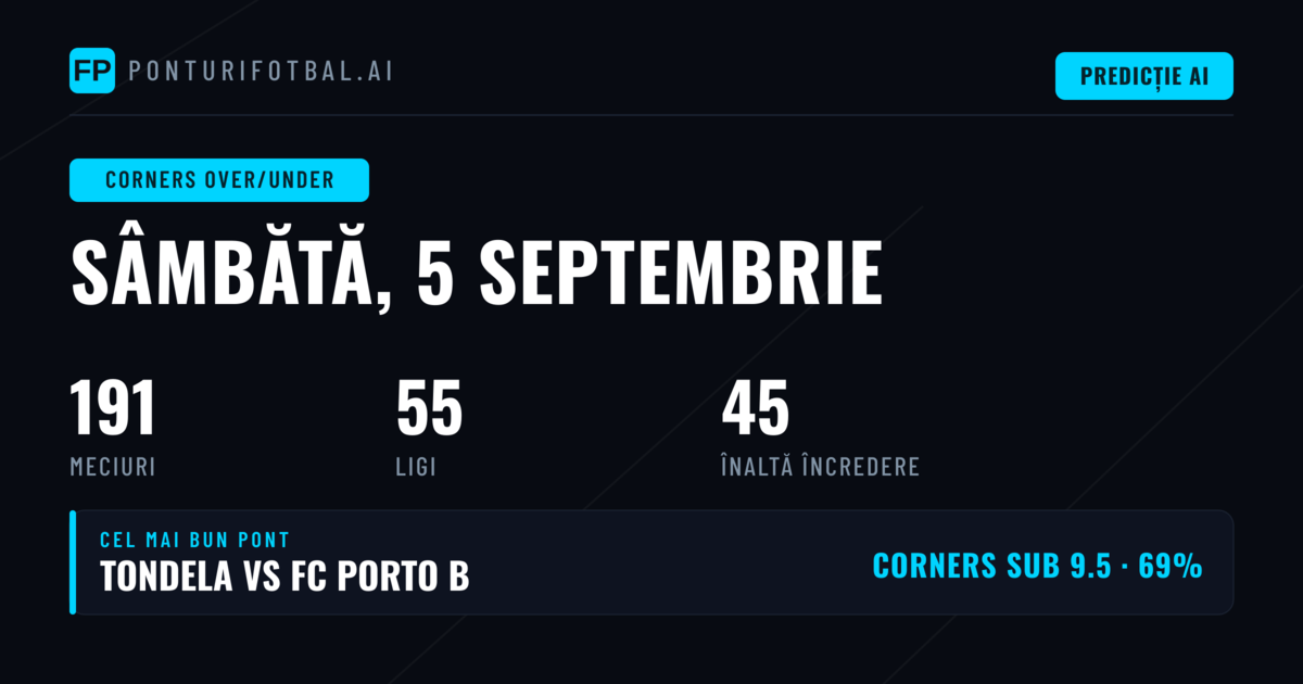 Top Ponturi Corners O/U pentru 5 Sep 2026