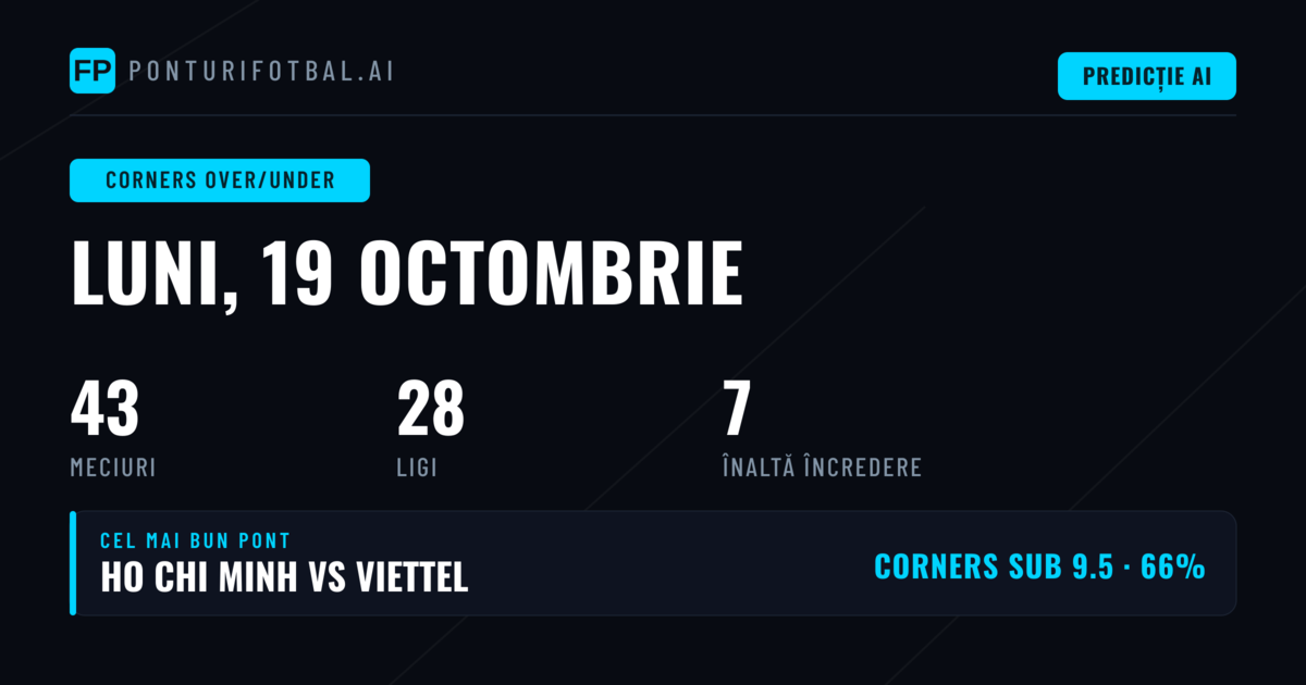 Top Selecții Corners O/U pentru 19 Oct 2026