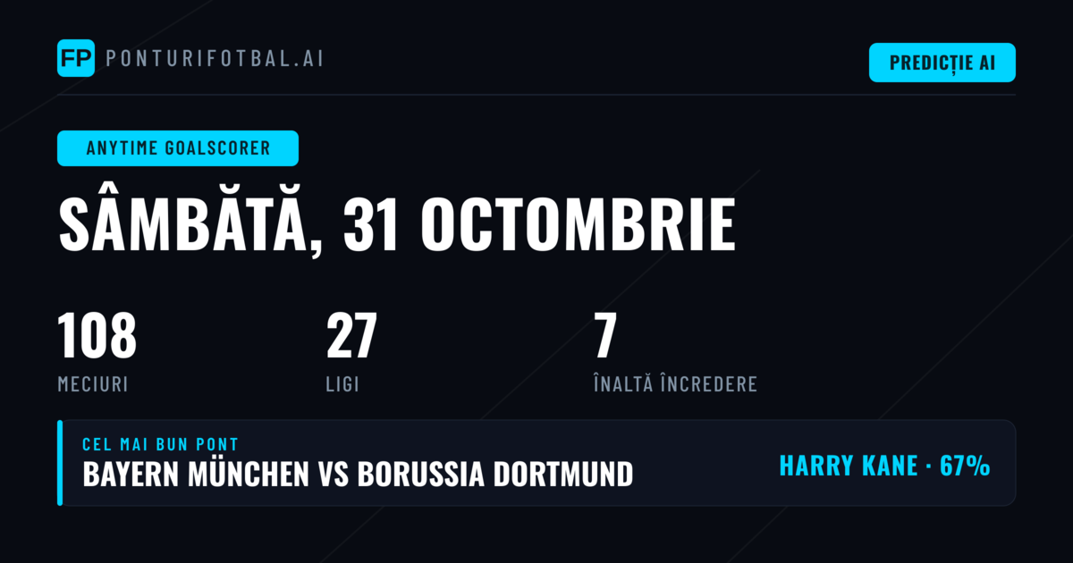 Golgeter — Pronosticuri și Ponturi Fotbal — Sâmbătă, 31 octombrie, 2026