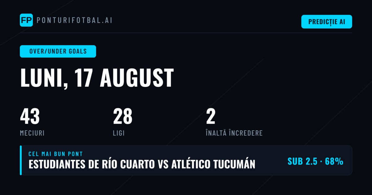 Top Picks O/U Goals pentru 17 Aug 2026