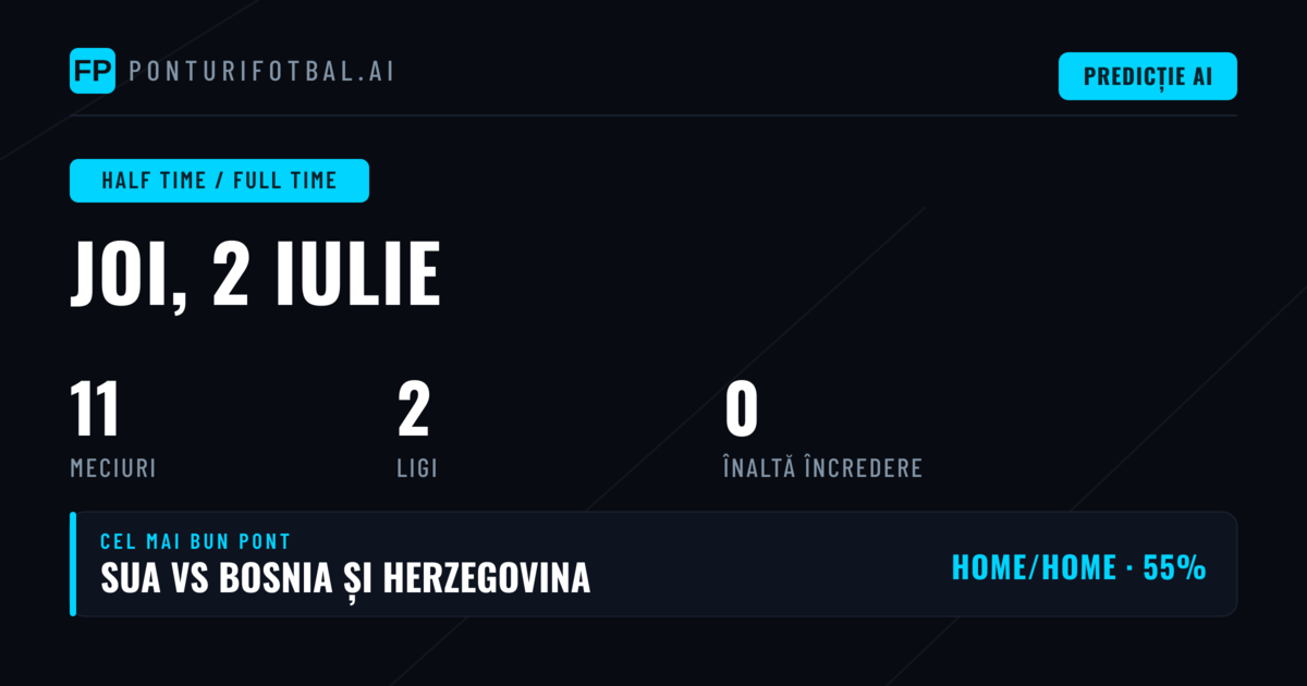 Analiza Pieței de Pariuri Half Time / Full Time pentru 2 Iulie 2026