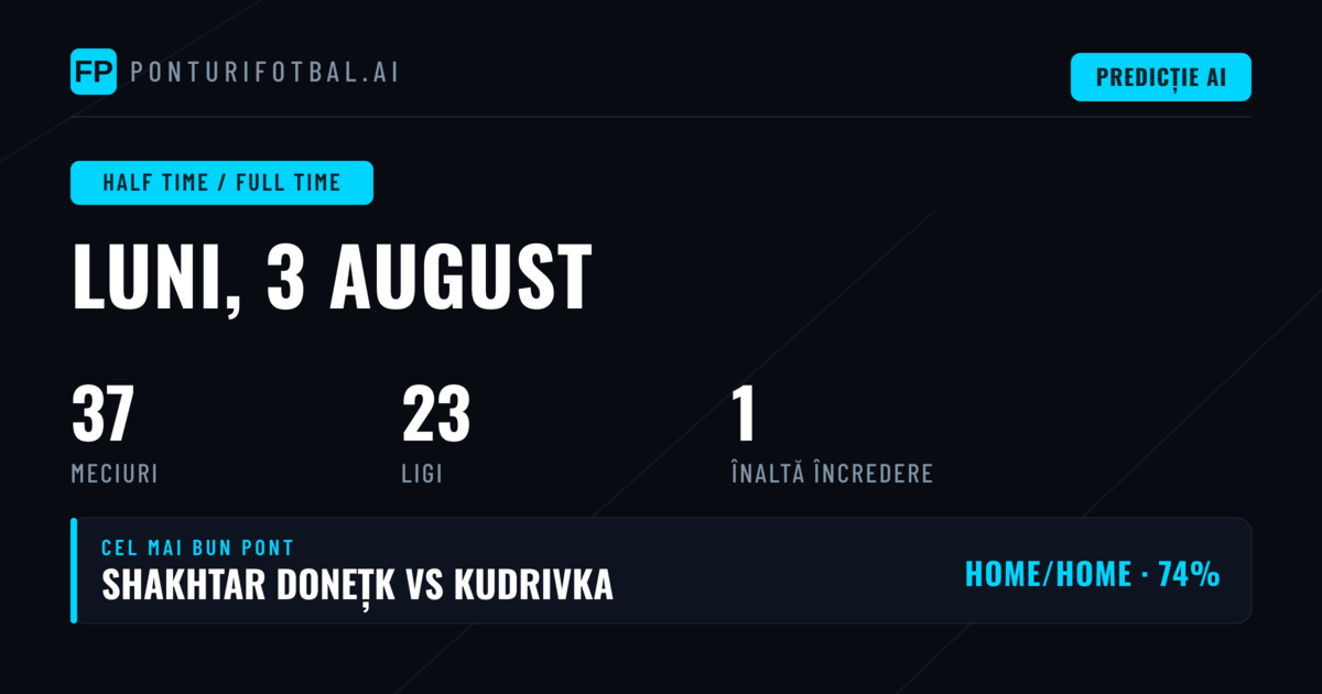 Top HT/FT Ponturi pentru 3 Aug 2026