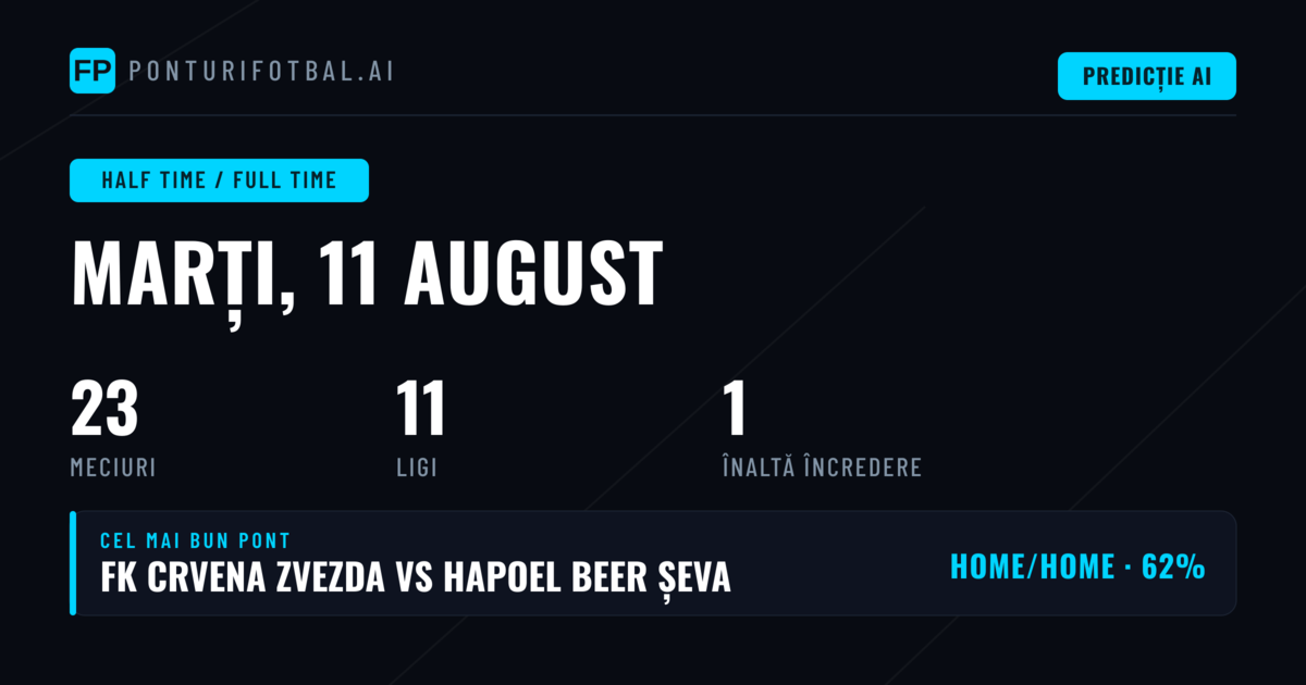 Top Ponturi HT/FT pentru 11 Aug 2026