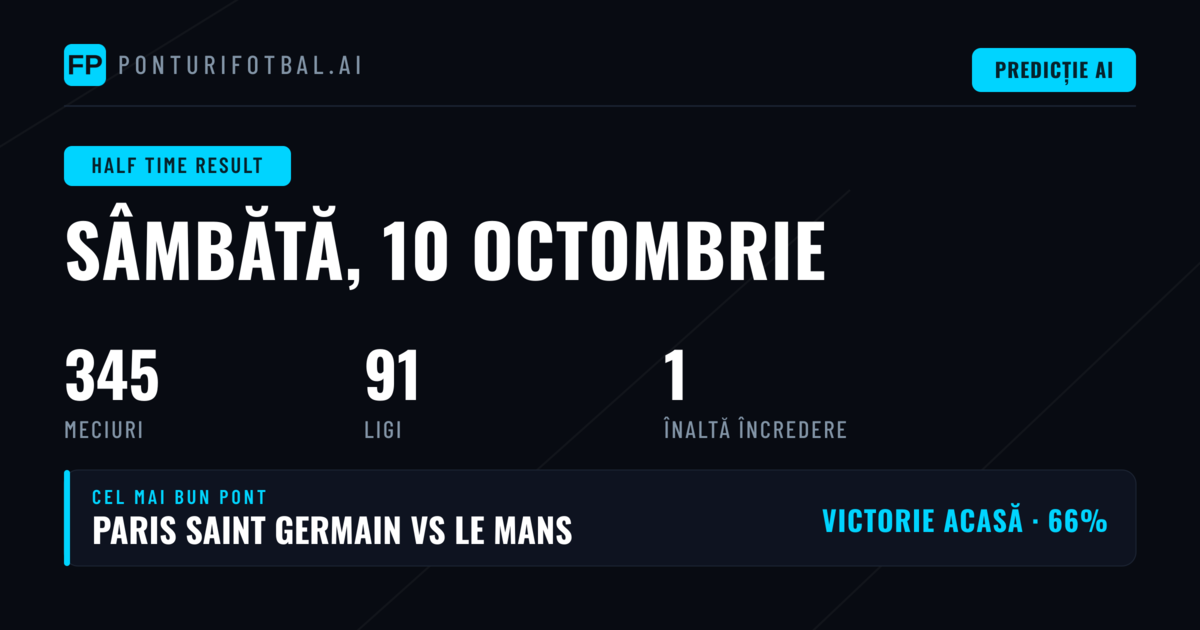 Top Ponturi 1X2 la Pauză pentru 10 Oct 2026