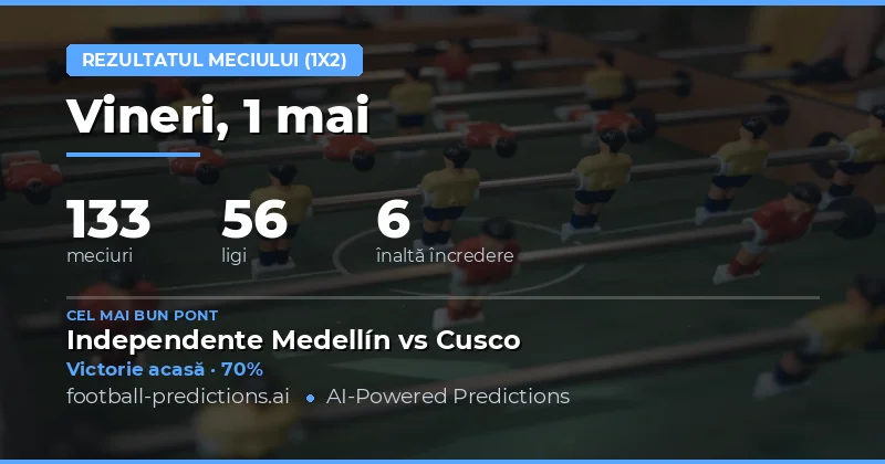 Predicții Rezultat Final (1X2) pentru Meciurile din 1 Mai 2026