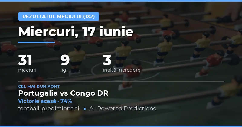 Rezultatul meciului (1X2) — Pronosticuri și Ponturi Fotbal — Miercuri, 17 iunie, 2026