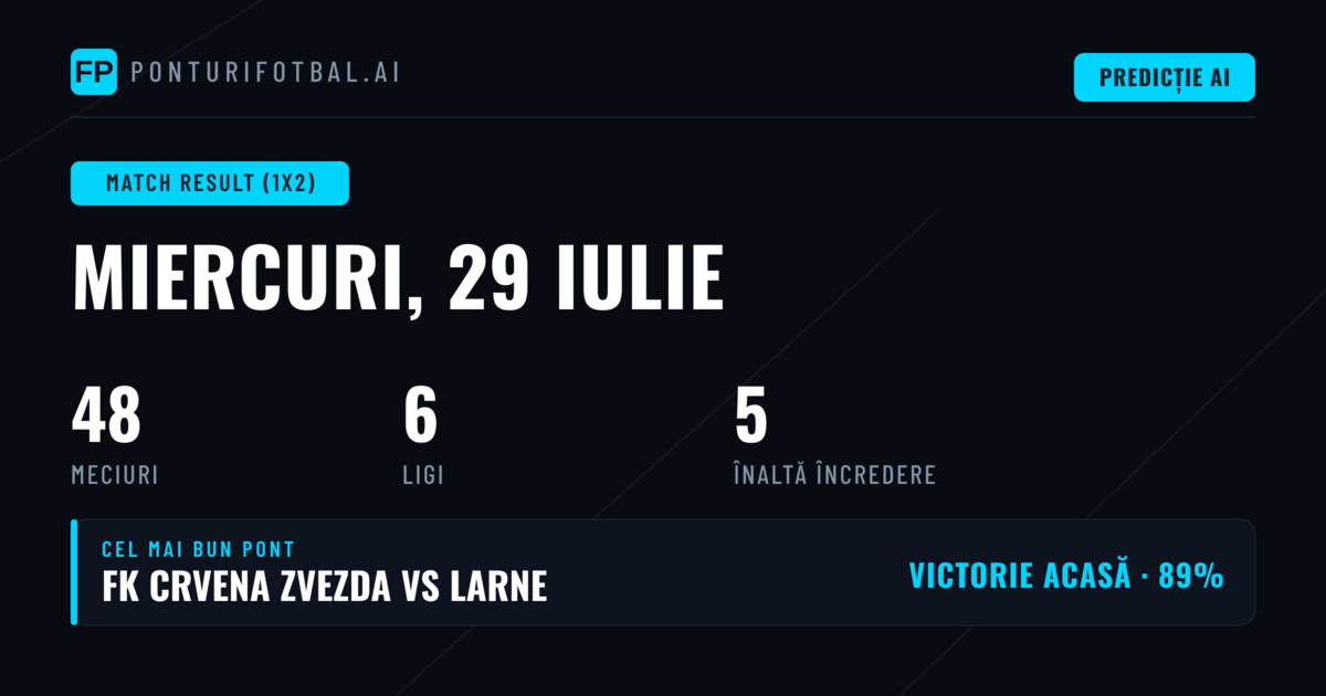 Top Ponturi 1X2 — 29 iulie 2026