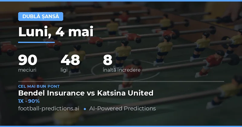 Pariuri sigure pe piața Double Chance pentru 4 Mai 2026