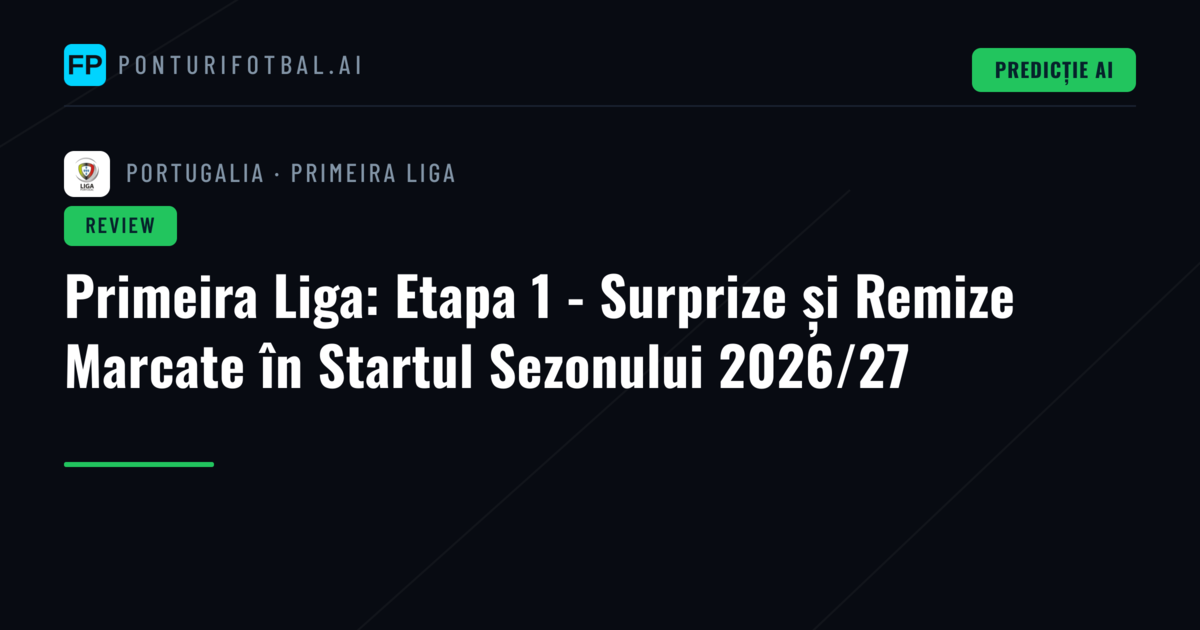 Primeira Liga: Etapa 1 - Surprize și Remize Marcate în Startul Sezonului 2026/27